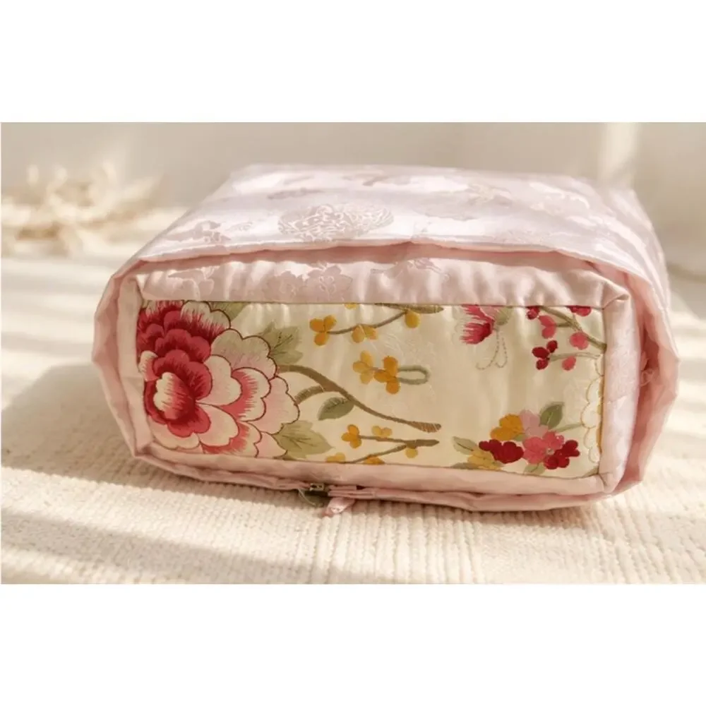 Korean Traditional Silk Pillow - Pink Floral Hand Embroidered.